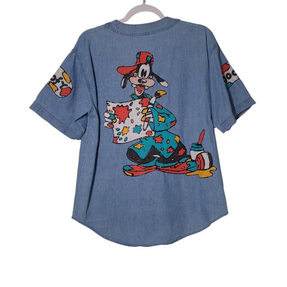 VINTAGE Painter Goofy USED Women's Jersey Shirt (S, Denim, Handmade, Disney) PM - Picture 1 of 11